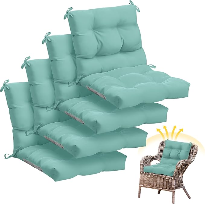 Marsui 4 Pcs Outdoor Indoor High Back Chair Cushions Patio Furniture Tufted Pillow with Ties Water-Resistant Replacement Outdoor Rocking Chair Cushions, 42 x 21 Inches (Light Green,Solid Color)