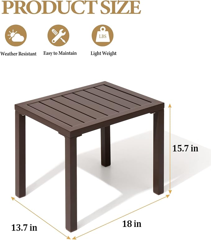 Crestlive Products Outdoor Side Table,Aluminum Rectangular End Table,Easy Assembly Small Coffee Bistro Table for Patio Pool Balcony (Brown)