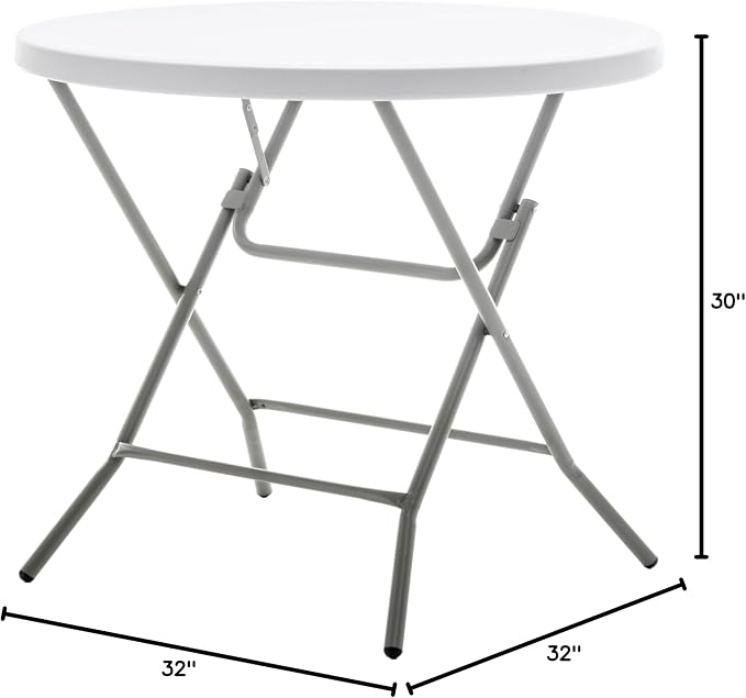 BTEXPERT White 2.63 Foot Round Plastic Folding Table 30" Height Folding Commercial Portable for Banquet Card Coffee Dining Wedding Party Event Home Kitchen Outdoor Thick Top Metal Frame Set of 2
