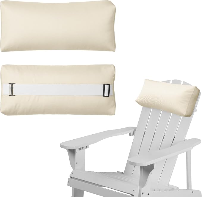 Chaise Lounge Head Pillow, 2 Pack Outdoor Lounge Chair Pillows with Adjustable Strap Longue Head Pillow Headrest Pillows for Patio Backyard Beach Pool Garden Recliner(Beige)