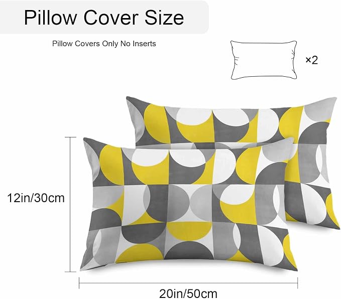 Vandarllin Outdoor Throw Pillows Covers 20x12 inch Set of 2 Waterproof Mid Century Geometric Decorative Zippered Cushion Covers for Patio Furniture, Abstract Modern Yellow Gray Lumbar Pillowcases