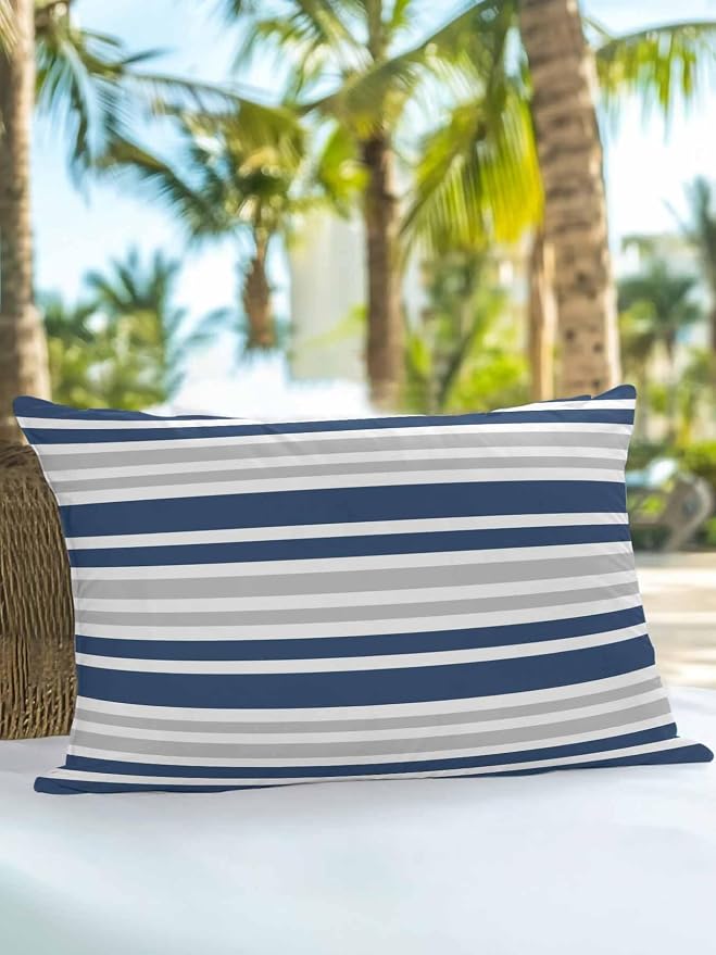 Outdoor Waterproof Throw Pillows Classic Modern Striped Patio Pillows,Decorative Pillow Covers with Insert,Pillow Cushion Case for Garden Couch Sofa Grey White Navy Blue