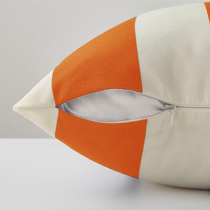 Allorry Outdoor Pillow Covers 16x16 Orange Striped Outdoor Decor JB007I16 | Striped Pillow Covers|for Spring Summer Outdoor Waterproof Garden Patio Furniture Sofa Bed Home Decor