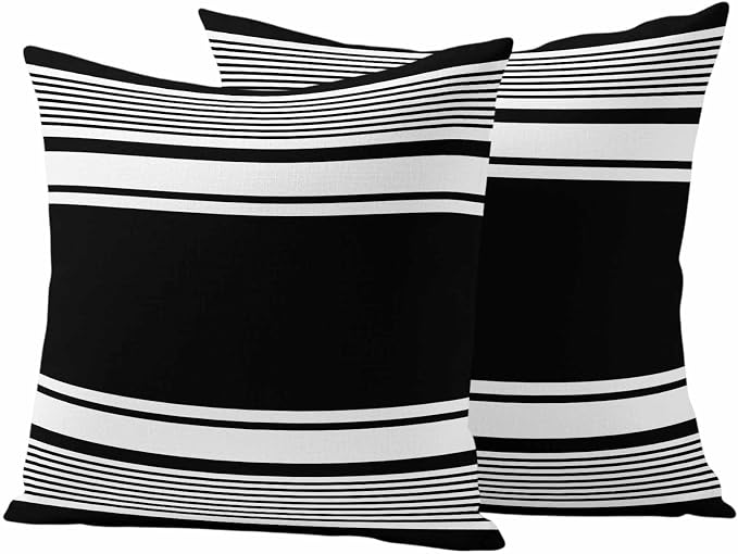 Vandarllin Outdoor Throw Pillows Covers 26x26 inch Set of 2 Waterproof Black Stripes Decorative Zippered Cushion Covers for Patio Furniture, Striped Lines Lumbar Pillowcases