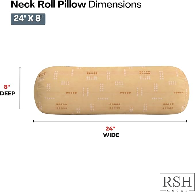 RSH DECOR: Sunbrella Neck Roll Pillows Set of 4 | 24” x 8” | Outdoor Bolster for Patio, Deck, Porch, or Poolside Chairs | Fade & Water-Resistant | Made in USA (Jot Dot Sunshine)