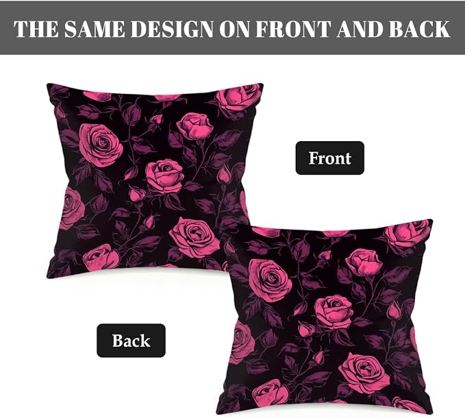20x20 Inch Outdoor Pillow Covers Set of 2 Waterproof Throw Pillow Covers Decorative Couch Cushion Covers Pink Roses Plant Square Pillowcases Protectors for Patio Garden Sofa