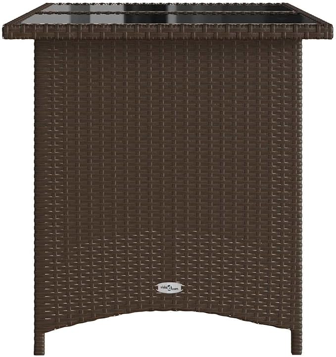Brown PE Rattan Outdoor Table with Glass Top for Patio Dining, Small Space Outdoor Dining Table 43.3 x 26.8 in