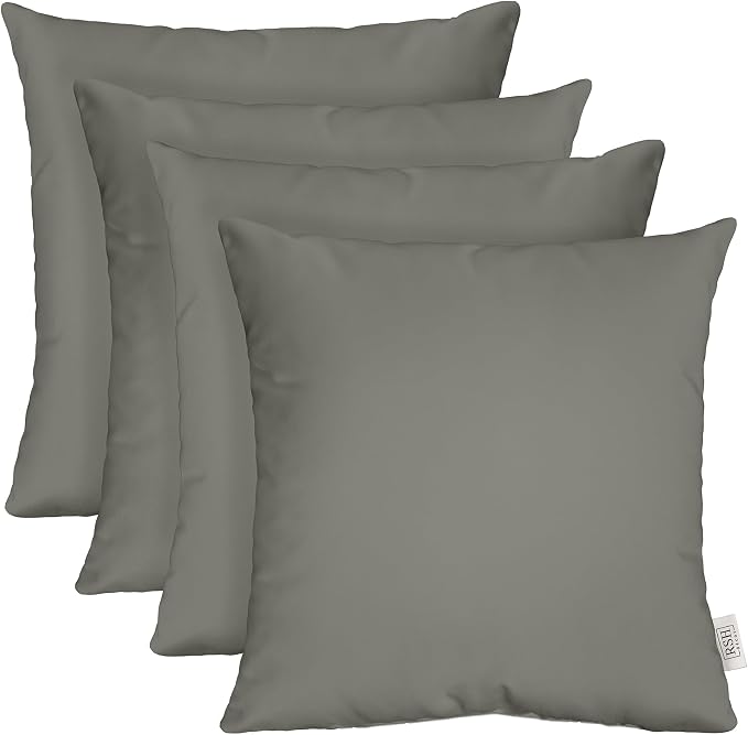 RSH DECOR: Sunbrella Square Throw Pillows Set of 4 | 17" x 17" | Water and Fade-Resistant Performance Fabric | Outdoor Pillow Covers with Down-Alternative Inserts | Canvas Charcoal - Made in USA