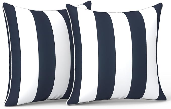 LVTXIII Outdoor Throw Pillow Covers Set of 2, Patio Waterproof Pillow Cases Fade Resistant Accent Pillow Covers for Home and Garden Furniture Decoration, 18"x18", Cabana Navy