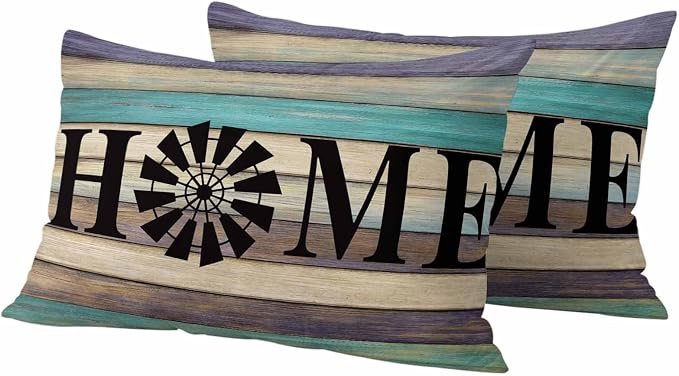 Outdoor Pillow Covers Set of 2, Farm Home Windmill Decorative Throw Pillow Covers 20X12IN, Farmhouse Vintage Wood Board Throw Pillows Protector Cushion Case for Patio,Couch,Sofa,Garden