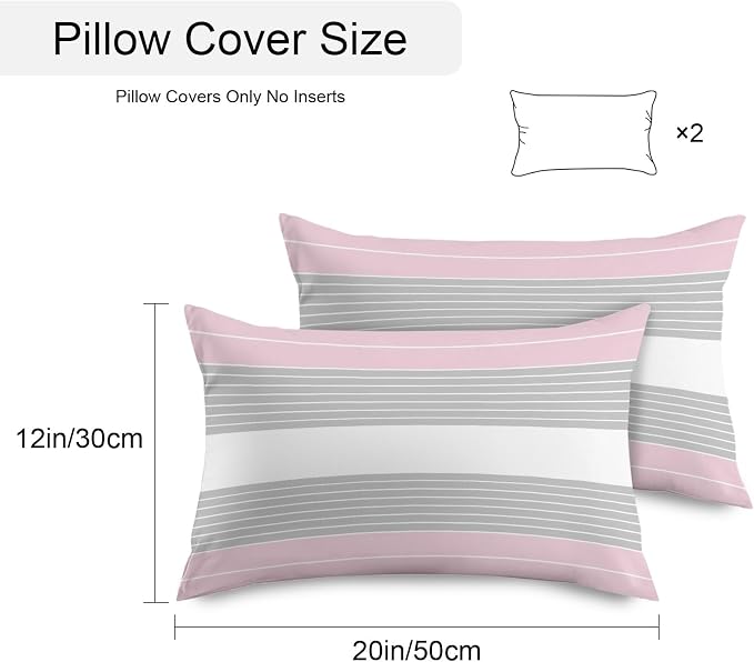 Pink Grey Stripe Outdoor Pillow Covers Waterproof, All Weather Cushion Case Set of 2, Modern Art Horizontal Striped Lumbar Pillowcase for Sofa Couch Bed Decor Patio Furniture 20"x12"
