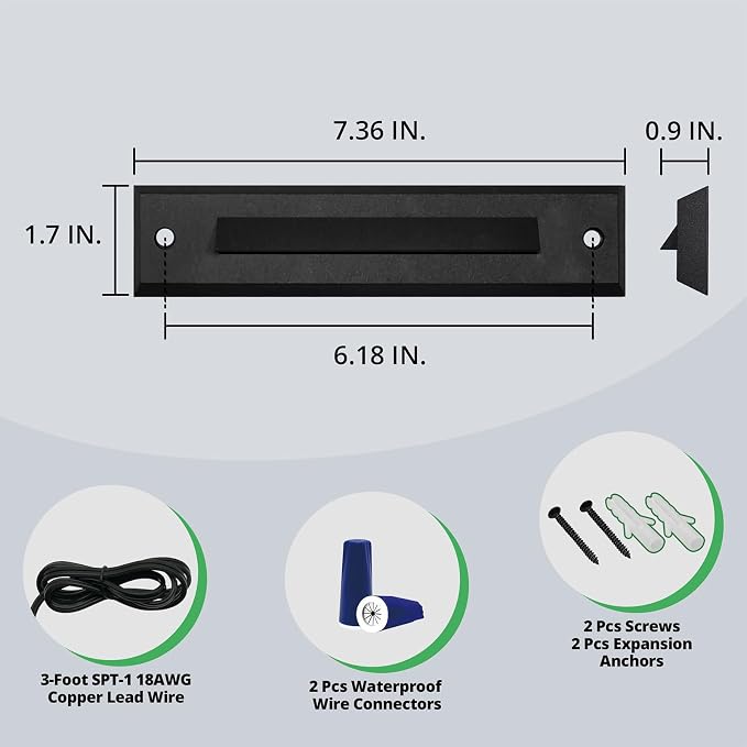 6 Pack LED Low Voltage Linear Step Lights, Landscape Cutoff Stair Riser Light, 2W 9-15V AC/DC 3000K Outdoor Waterproof Accent Lighting Fixtures, Die-cast Aluminum, Black Powder Coated Finish
