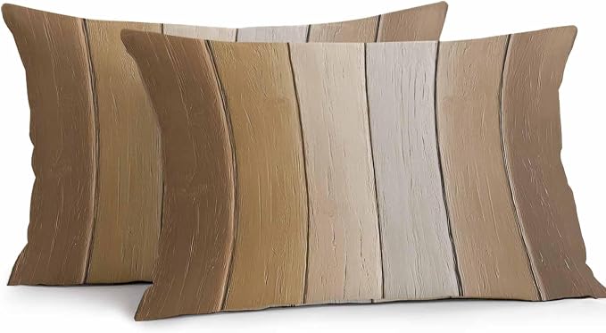 Lumbar Pillow Covers 20x12 Inch Set of 2, Brown Ombre Waterproof Outdoor Cushion Covers, Vintage Country Wooden Decorative Pillowcases for Couch, Sofa, Bed, Garden, Patio
