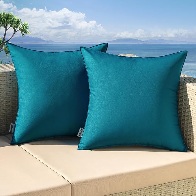 MIULEE Decorative Outdoor Waterproof Pillow Covers 16x16 Deep Blue | Decorative Patio Furniture,Pack of 2,Accent Square Soild Throw Pillow Covers,Summer Garden Tent Couch Sofa