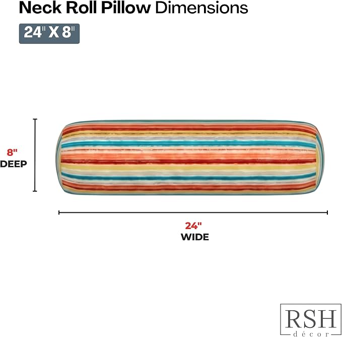 RSH DECOR: Neck Roll Pillows Set of 2 | 24” x 8” | Outdoor Bolster for Patio, Deck, Porch, or Poolside Chairs | Fade & Water-Resistant | Made in USA (Espy Fresh)