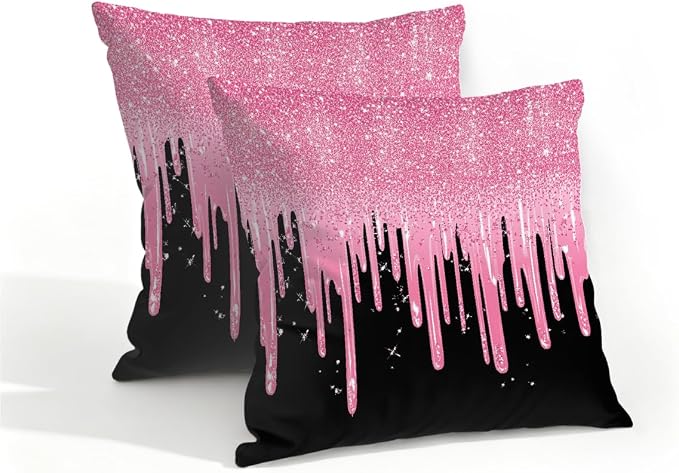 16x16 Inch Outdoor Pillow Covers Set of 2 Waterproof Throw Pillow Covers Decorative Couch Cushion Covers Pink Glitter Flow Square Pillowcases Protectors for Patio Garden Sofa