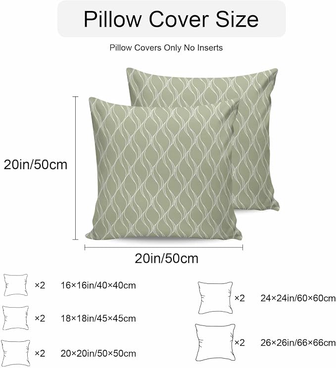 Sage Green Stripes Outdoor Pillow Covers 18x18 Inch Throw Pillow Covers Set of 2 Waterproof Decorative Pillow Cases Simple Geometric Modern Monochrome Cushion Covers for Patio Furniture Garden Couch