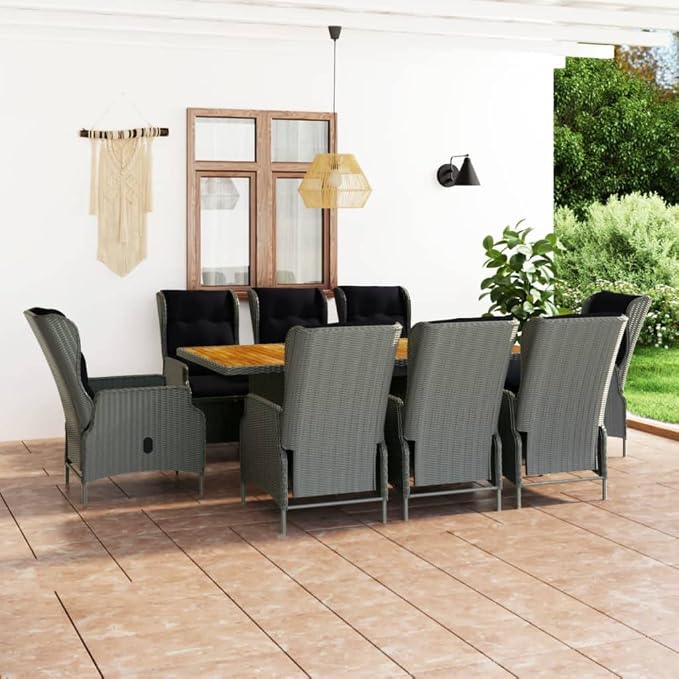 Patio Set,Backyard Furniture,deep Seating Outdoor Furniture,9 Piece Patio Dining Set with Cushions Poly Rattan Light Grayoutdoor Furniture Ottoman,Patio Chairs with Ottomans,