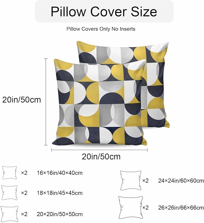 Vandarllin Outdoor Throw Pillows Covers 26x26 inch Set of 2 Waterproof Mid Century Geometric Decorative Zippered Cushion Covers for Patio Furniture, Abstract Modern Yellow Lumbar Pillowcases