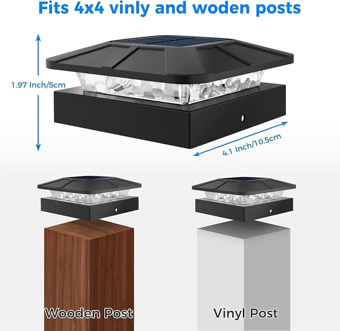 4x4in Solar Post Cap Lights Outdoor with 3 Modes, 8 Packs Fence Light Solar Powered Waterproof for Wood/Vinyl Posts for Deck Yard Garden Patio Outside