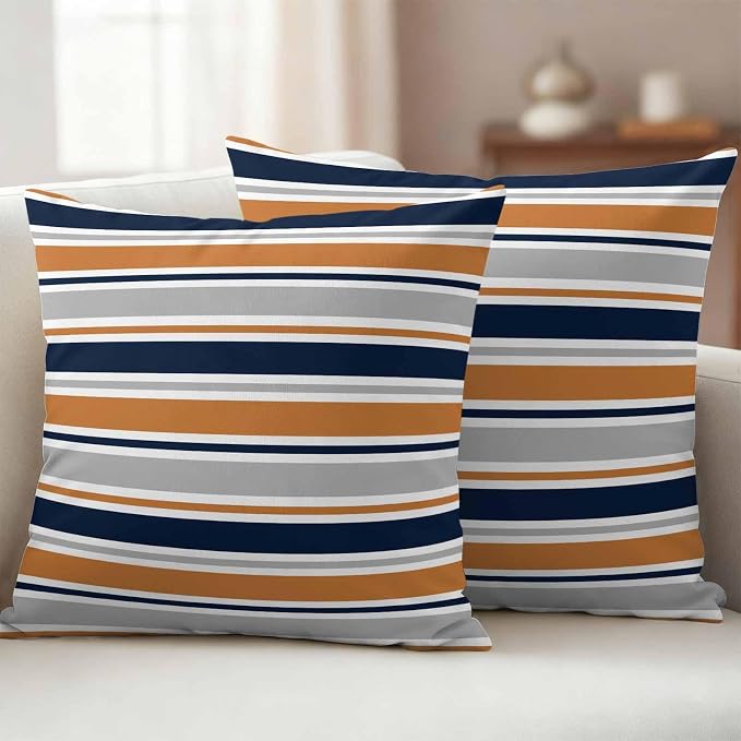 Outdoor Pillow Covers 26 x 26 Inches, Orange Grey Striped Waterproof Throw Pillow Cover Set of 2, Farmhouse Stripes Modern Abstract Art Decorative Square Cushion Covers for Patio/Couch/Garden