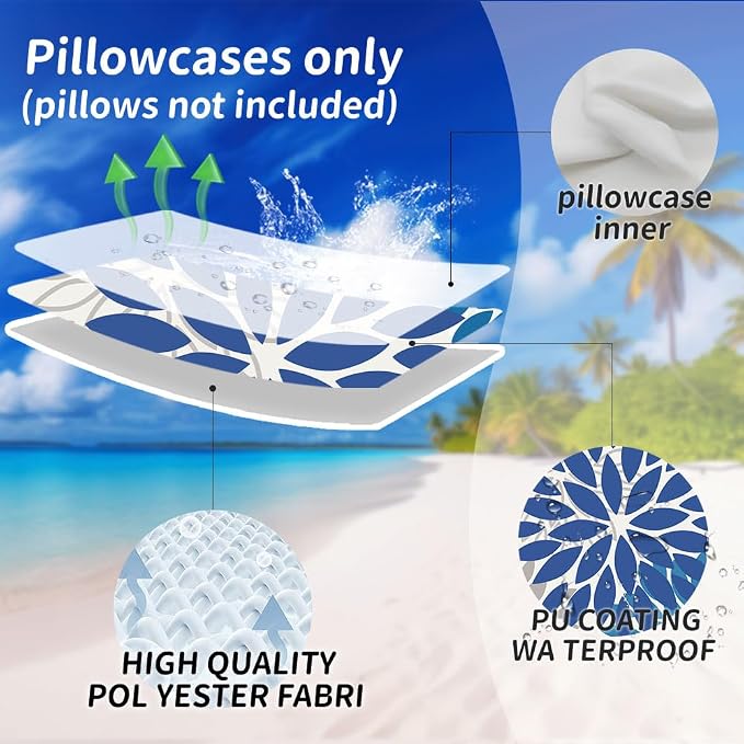 DFXSZ Outdoor Waterproof Pillow Covers 12x20 Set of 2 DarkLight Blue Flower | Spring Summer Waterproof Flower Throw Pillowcases（No Inserts）Outdoor Decor for Patio Funiture Garden Polyester Covers