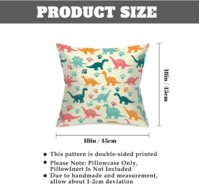 18x18 Inch Outdoor Pillow Covers Set of 2 Waterproof Throw Pillow Covers Decorative Couch Cushion Covers Colorful Dinosaurs Footprint Square Pillowcases Protectors for Patio Garden Sofa