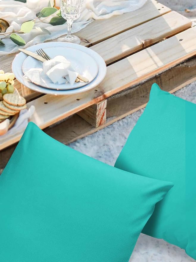 Outdoor Waterproof Throw Pillow Covers Set of 2 Aqua Green Pillowcases 18x18 Inches Simple Style Patio Decorative Pillows Cushion Case Patio Pillows for Couch Bed Chair Garden