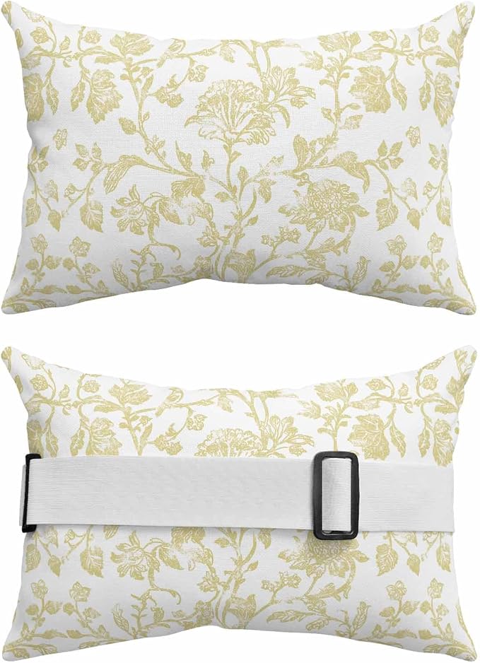 Pack of 4 Outdoor Lumbar Pillow Covers 11x16 Inch, Yellow Flower Waterproof Throw Pillow Covers Set, Vintage Farmhouse Boho Leaf Spring Plant Indoor&Outdoor Cushion Cases for Patio Porch Beach