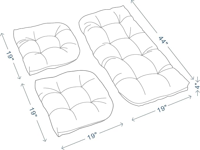 ADLIVWYD 3-Pieces Wicker Chair Cushion Set, 1 loveseat and 2 U-Shape, 44"x19" &19"x19" Tufted Outdoor Cushions for Indoor/Outdoor Patio Furniture, Orange
