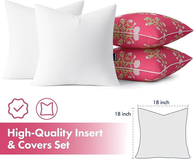 MIULEE Floral Outdoor Pillows Covers with Inserts 18x18 Hot Pink | Set of 2 Waterproof Decorative Throw Pillows with Piping,Vintage Fade Resistant, Patio Furniture Summer Garden Couch Sofa