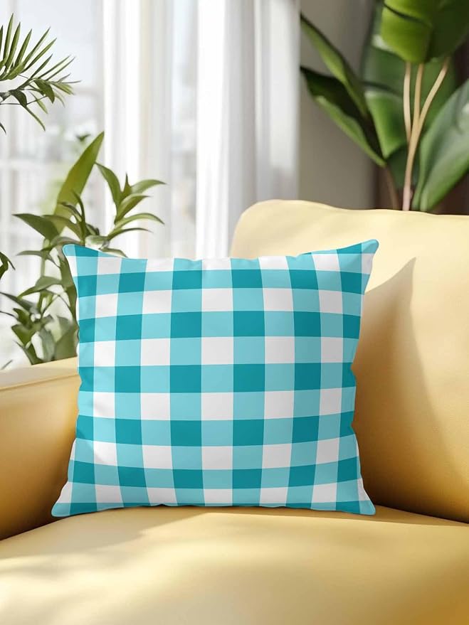 Waterproof Outdoor Pillow 1 Pack Turquoise Buffalo Plaid Decorative Throw Pillows Cover & Insert 18x18 Inch Pillowcase Check Lines Square Pillows for Couch Sofa Bed Patio Furniture Indoor Outdoor