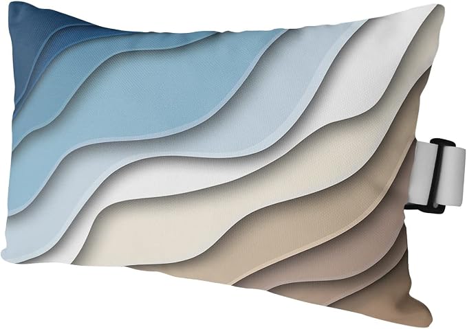 Geometric Ombre Lounge Pillows Outdoor, Aesthetic Blue Brown White Gradient Abstract Head Pillows, Modern Waterproof Patio Furniture Lumbar Pillows with Adjustable Elastic Strap for Recliner Beach