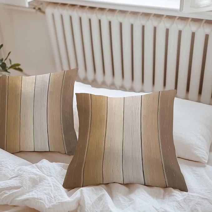 Throw Pillow Covers 16x16 Inch Set of 2, Brown Ombre Waterproof Outdoor Cushion Covers, Vintage Country Wooden Decorative Pillowcases for Couch, Sofa, Bed, Garden, Patio