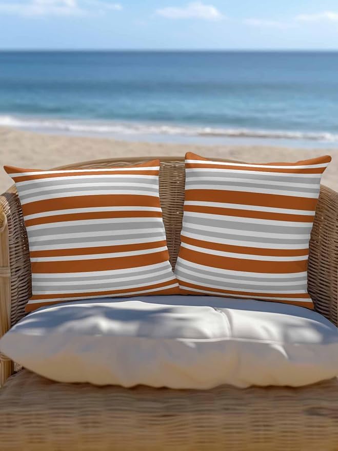 Outdoor Waterproof Throw Pillows Abstract Modern Stripes Patio Pillows,Decorative Pillow Covers with Insert,Pillow Cushion Case for Garden Couch Sofa Orange White Gray