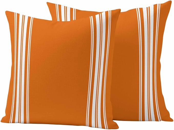 Outdoor Pillow Covers 18x18 Set of 2 Fall Orange Stripes Outdoor Pillows Waterproof Throw Pillow Covers French Stripe Farmhouse Style Pillowcases Decorative Case for Patio Cushion