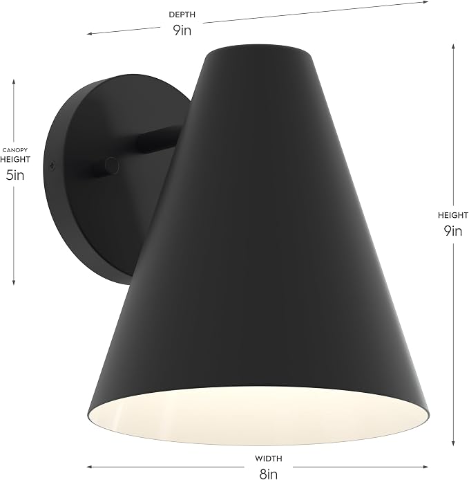 Progress Lighting Mik 18 Inch 1-Light Outdoor Wall Light, Modern Industrial Exterior Light, Matte Black Tapered Cone (18 in. H x 10 in. W x 12 in. Dia), P560409-31M