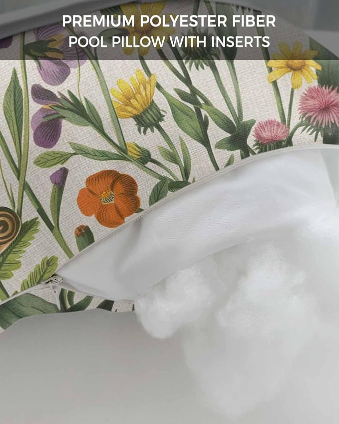 Spring Wildflowers Outdoor Pillows with Insert 12x20 Inch Summer Country Plants Leaf Flowers Linen Waterproof Headrest Pillows with Adjustable Strap Lounger Chair Throw for Patio Furnitures , 1 Pack