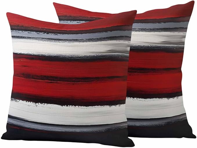 Red and Black Strip Outdoor Pillow Covers 20"x20" Set of 2, Classic Modern Art Waterproof Throw Pillow Covers for Patio Furniture, Decorative Cushion Covers for Porch