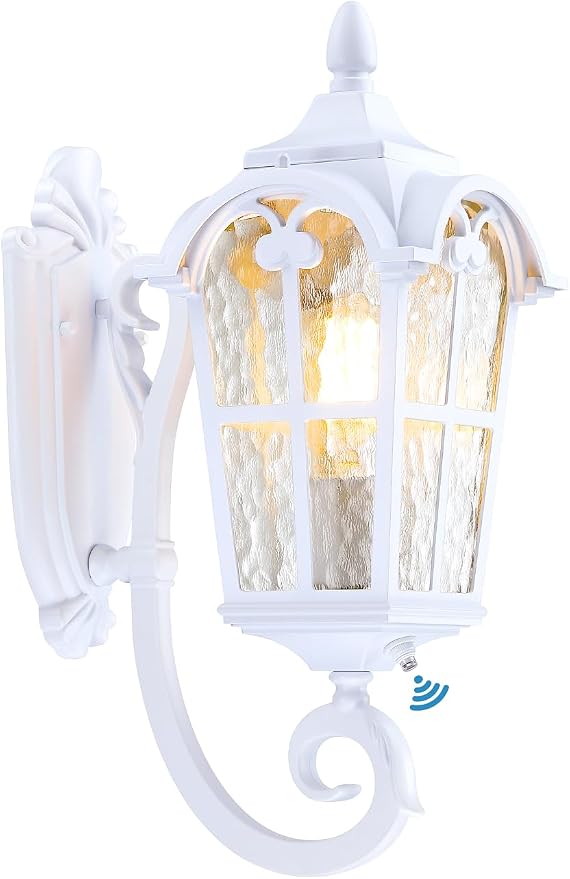 17.71" Dusk Dawn Outdoor Porch Light White Exterior Wall Lantern | Modern Outside Sconce Lighting Fixtures Waterproof Wall Mount Lamp for House Garage Patio Entryway