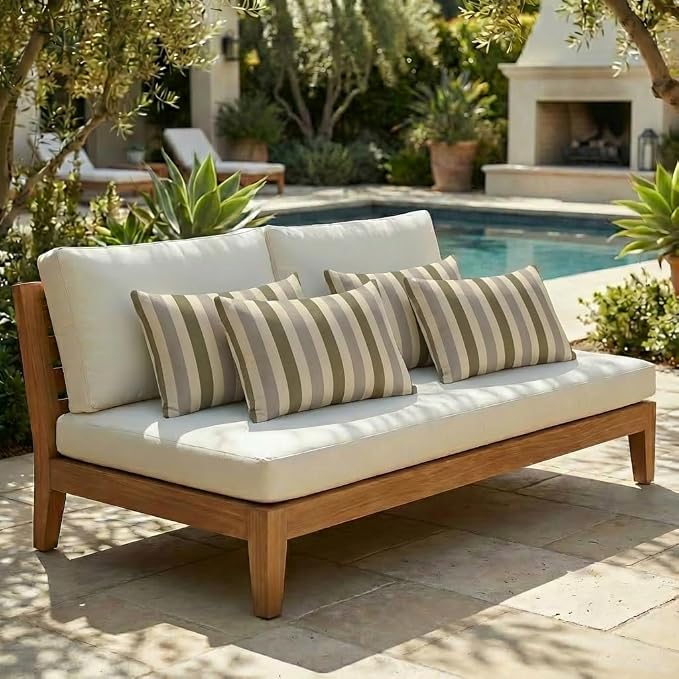 RSH DECOR: Sunbrella Lumbar Throw Pillows Set of 4 | 20" x 12" | Water and Fade-Resistant Performance Fabric | Outdoor Pillow Covers with Down-Alternative Inserts | Made in USA (Portico Sparrow)