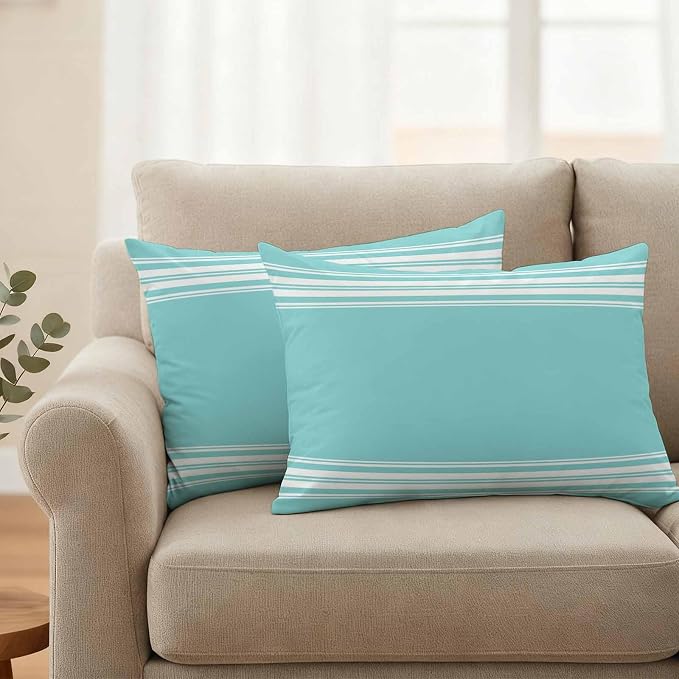 Outdoor Pillow Covers 12x20 Set of 2 Teal Stripes Outdoor Pillows Waterproof Throw Pillow Covers French Stripe Farmhouse Style Pillowcases Decorative Case for Patio Cushion