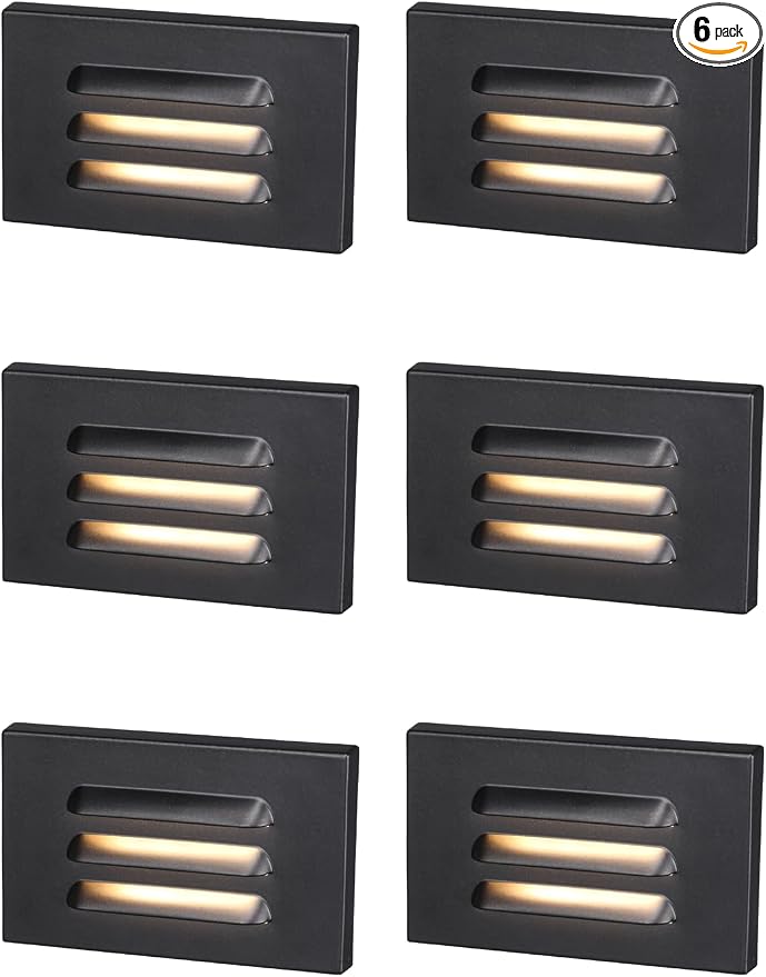 LEONLITE 6-Pack 5CCT 120V LED Step Lights, Louvered, Black | Horizontal, 10%-100% Dimmable, CRI90, ETL, Indoor Outdoor Stair Lights, Wet Location, 2700K/3000K/3500K/4000K/5000K, Aluminum