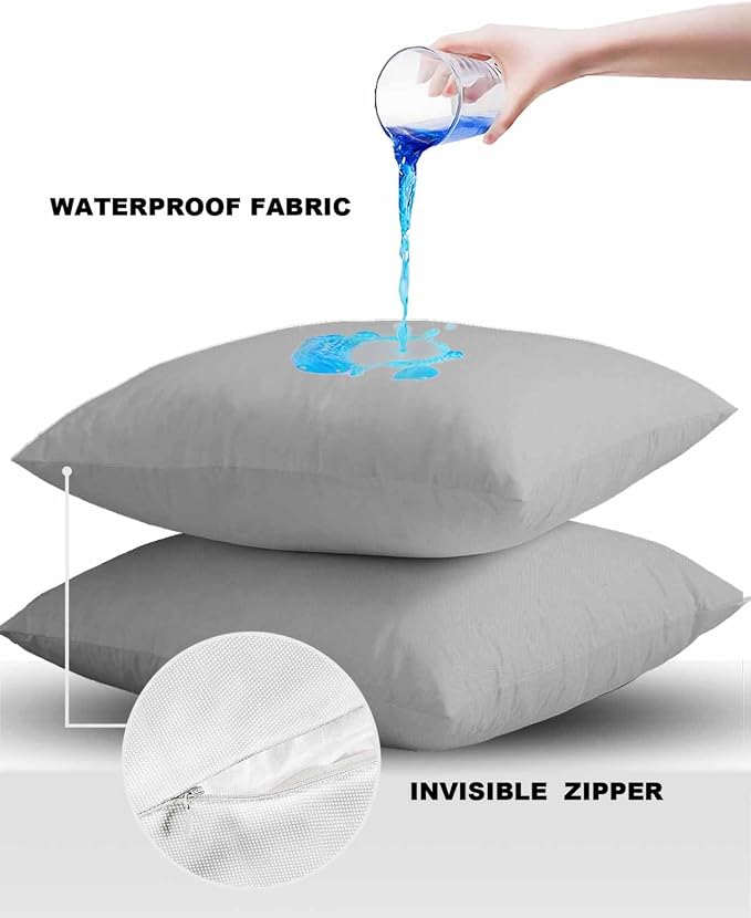 Outdoor Waterproof Throw Pillow Covers Set of 2 Gray Pillowcases 16x16 Inches Simple Style Patio Decorative Pillows Cushion Case Patio Pillows for Couch Bed Chair Garden