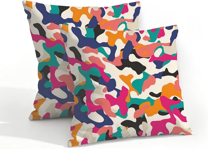 18x18 Inch Outdoor Pillow Covers Set of 2 Waterproof Throw Pillow Covers Decorative Couch Cushion Covers Colorful Camouflage Art Square Pillowcases Protectors for Patio Garden Sofa