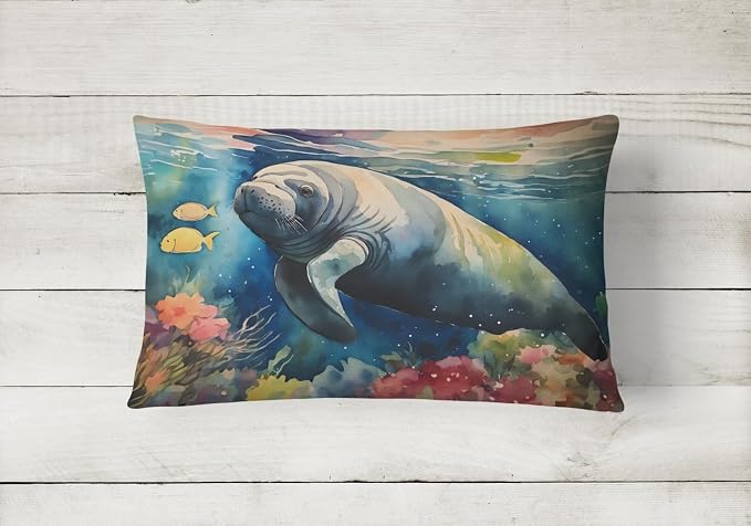 Caroline's Treasures DAC2813PW1216 Manatee Throw Pillow Machine Washable, Indoor Outdoor Decorative Pillow for Couch, Bed or Patio, 12HX16W