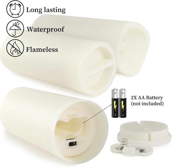 YOROXRG Set of 24 Waterproof Outdoor Flameless Candles, LED Candles with 4 Remote and Timer,(H 4" 5" 6" x D 2.2"),for Christmas,Halloween,Wedding,Festival