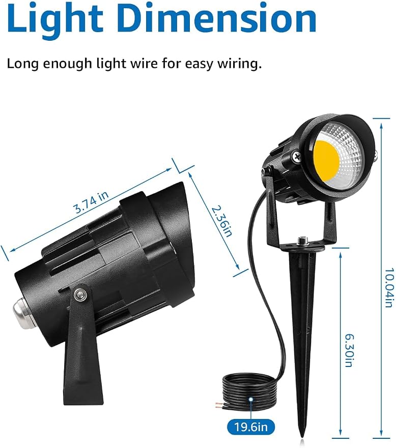SUNVIE 12W Low Voltage LED Landscape Lights with Connectors, Outdoor 12V Super Warm White (900LM) Waterproof Garden Pathway Lights Wall Tree Flag Spotlights with Spike Stand (10 Pack with Connector) | Outdoor 12V Waterproof Super Warm White 900LM Garde...