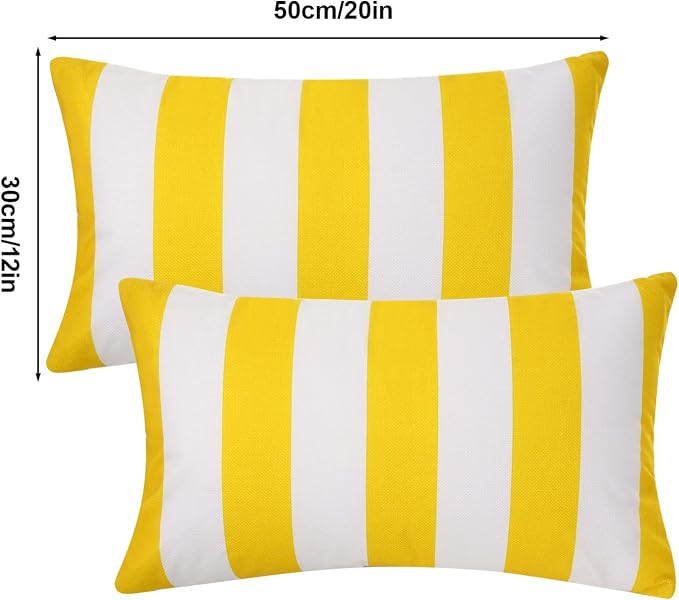tiggell 4 Pack Waterproof Pillow Covers Outdoor Throw Pillowcases Decorative Garden Cushion Case for Home Garden Patio Couch Balcony Striped (Yellow & White, 12 * 20 inch)