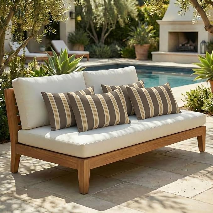 RSH DECOR: Outdura Lumbar Throw Pillows Set of 4 | 20" x 12" | Water and Fade-Resistant Performance Fabric | Outdoor Pillow Covers with Down-Alternative Inserts | Made in USA (Tory Alloy)